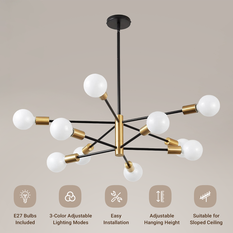 Sputnik Chandelier 12 Light Modern Pendant 3 Color Ceiling Light CL-HWGC12
