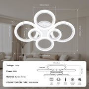 Modern LED Ceiling Light 6/8 Ring Dimmable Flush Mount Light Remote App White CL-RWT
