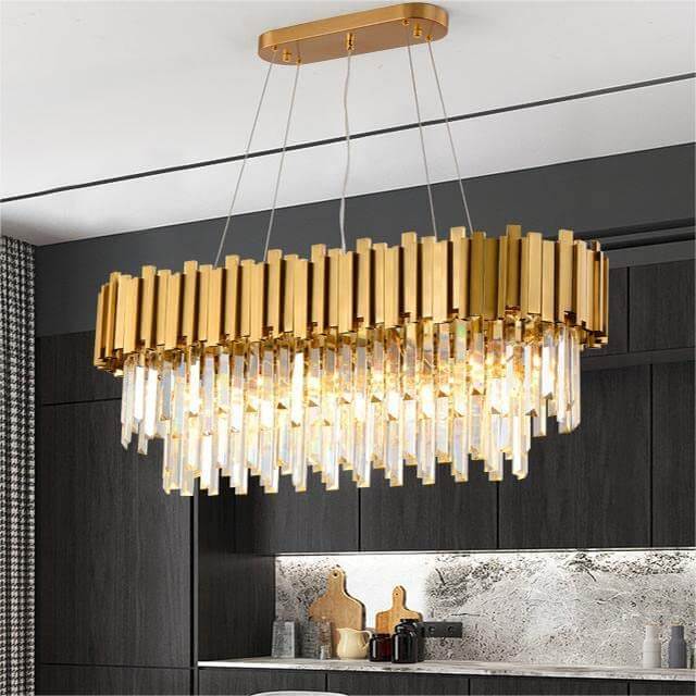 Luxury Crystal Strip Chandelier Gold Ceiling Light Lamp LED CL-CSCG