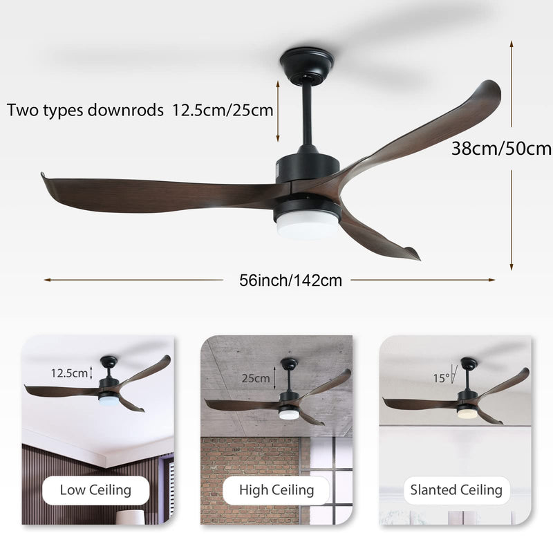 56" Ceiling Fan with Light Designer Black&Brown ABS Blades CF-5601