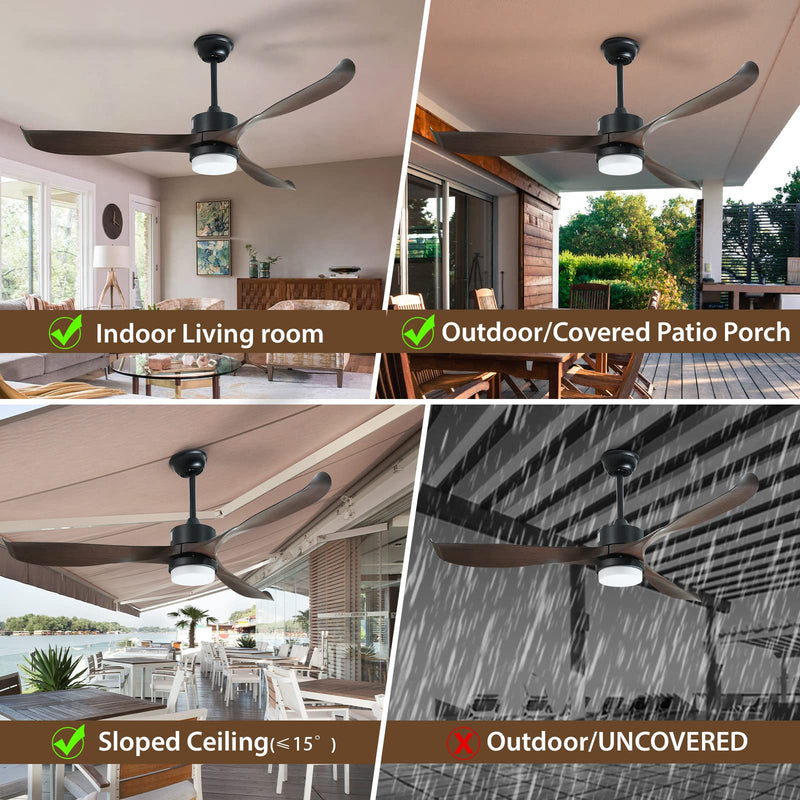56" Ceiling Fan with Light Designer Black&Brown ABS Blades CF-5601