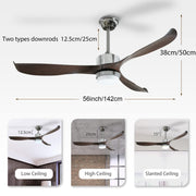 56" Ceiling Fan with Light Designer Silver&Brown ABS Blades CF-5603