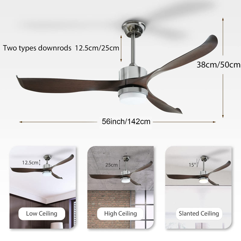 56" Ceiling Fan with Light Designer Silver&Brown ABS Blades CF-5603