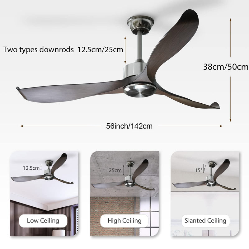 56"Silver&Brown Ceiling Fan Remote Control 3 ABS Blades Timer CF-5604