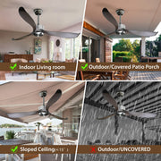 56"Silver&Brown Ceiling Fan Remote Control 3 ABS Blades Timer CF-5604