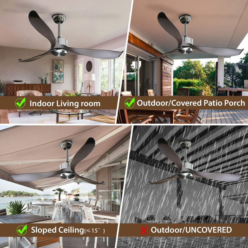 56"Silver&Brown Ceiling Fan Remote Control 3 ABS Blades Timer CF-5604