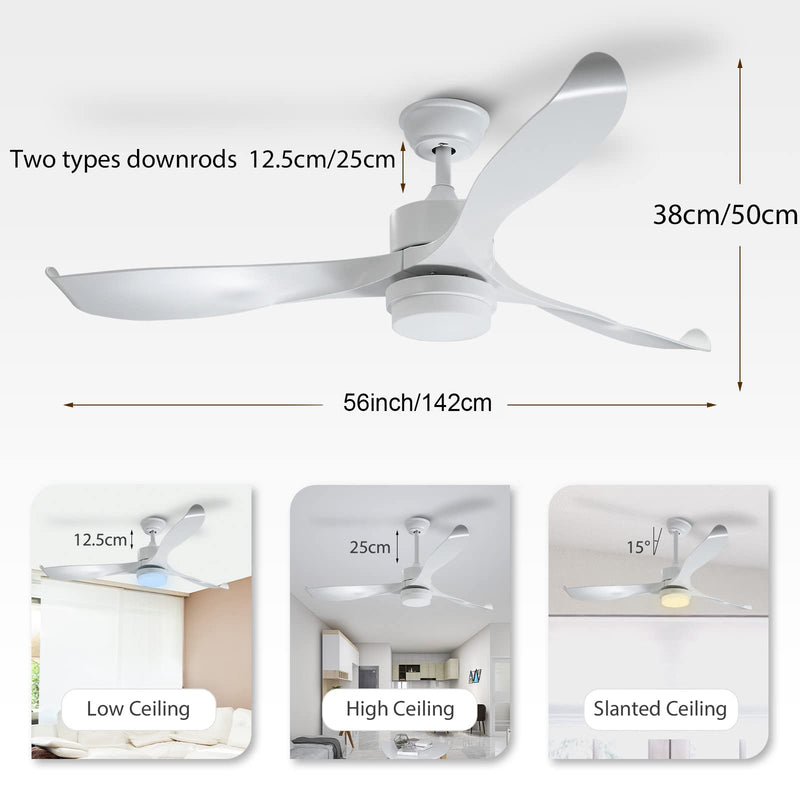 56'' Ceiling Fan with Light Designer Pure White  ABS Blades CF-5605