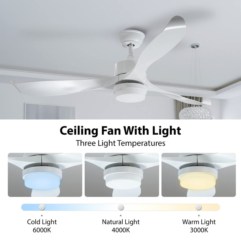 56'' Ceiling Fan with Light Designer Pure White  ABS Blades CF-5605