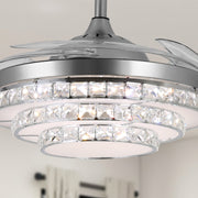 Ceiling Fan with Crystal Light 42'' Modern Silver Fan Remote CF-4202