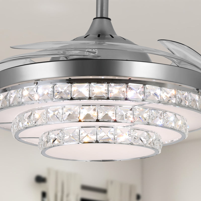 Ceiling Fan with Crystal Light 42'' Modern Silver Fan Remote CF-4202