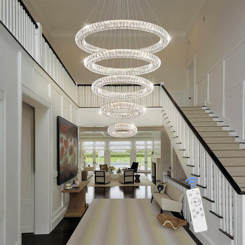5 Rings Crystal Chandelier Modern LED Stair High Ceiling CL-5RCCS