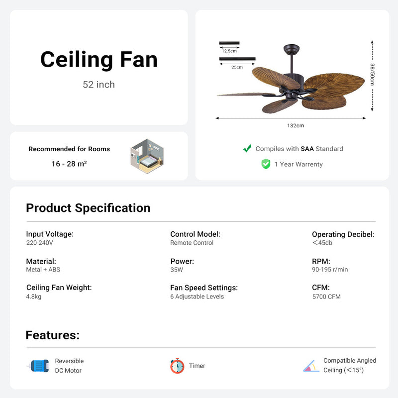 52''Large blade ceiling fan Modern fan with Remote Control CF-5205