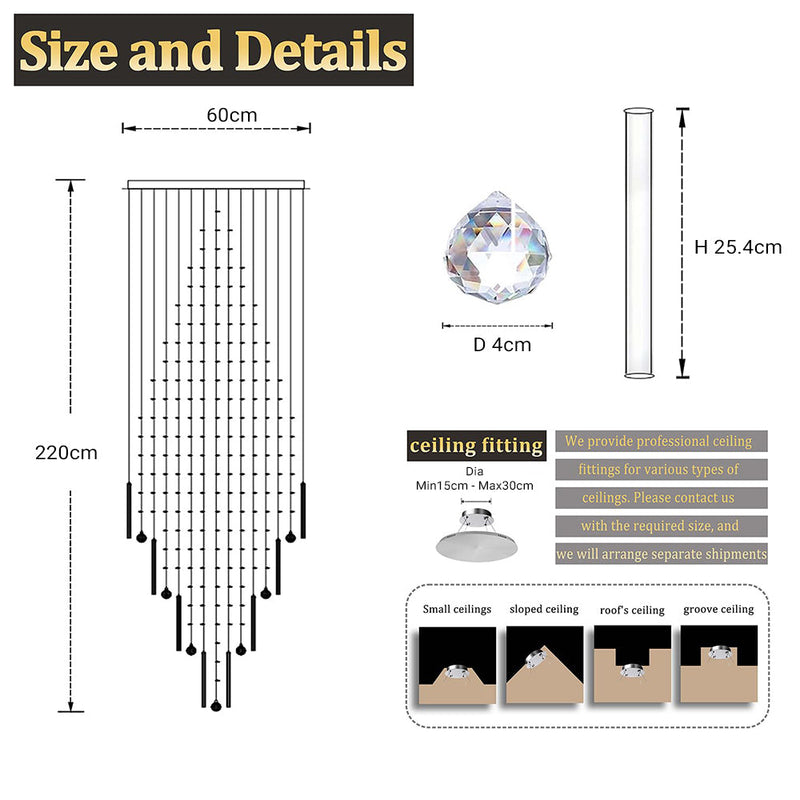 High Ceiling Crystal Chandelier Raindrop Staircase Chandelier CL-LRC