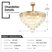 16 Light Crystal Chandelier K9 Smoke Luxury Light 3 Colors CL-CAKELSK