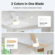 Ceiling Fan with Light 36/42" DC Motor 3 Wood Blades White CF-JYFW