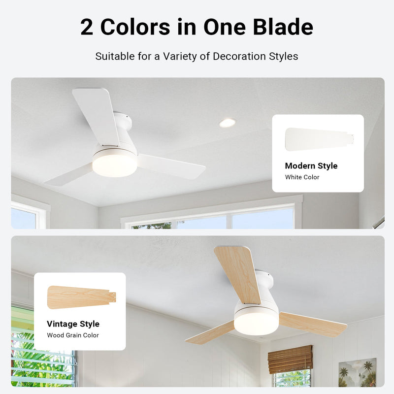 Ceiling Fan with Light 36/42" DC Motor 3 Wood Blades White CF-JYFW