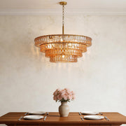 Large Gold Amber Glass Chandelier 18-Light Round Ceiling Pendant 4-Tier Fixture CL-LAC4