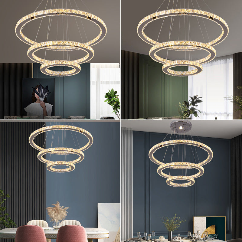 Zaria 3-Ring Crystal Chandelier – Tri-Colour Adjustable - image 6