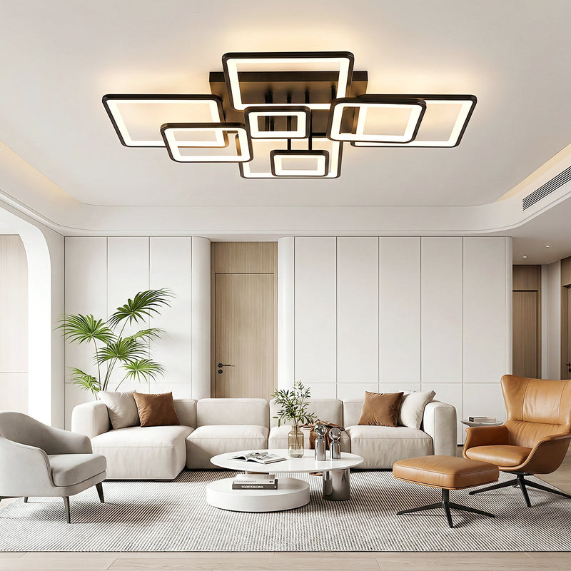Modern LED Ceiling Light 6/8 Square Dimmable Flush Mount Light Remote App Black CL-SBK