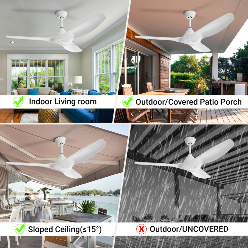 52'' Pure White Ceiling Fan Remote Reversible DC Motor Timer CF-5211