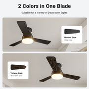 Ceiling Fan with Light 36/42" DC Motor 3 Wood Blades Black CF-JYFB