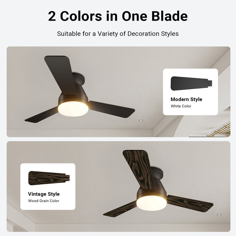 Ceiling Fan with Light 36/42" DC Motor 3 Wood Blades Black CF-JYFB