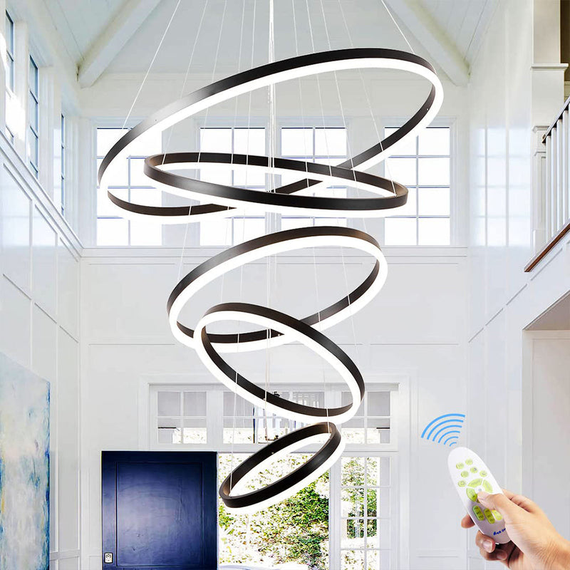 DIY 5/6 Rings Chandelier Modern Black White Dimmable Ceiling CL-NRBC