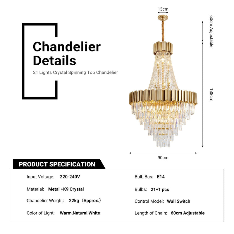 Luxury Crystal Spinning Top Chandelier Modern High Ceiling Light CL-CSTC
