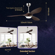 52'' Ceiling Fan with Light Silver&Brown with Remote Control CF-5206