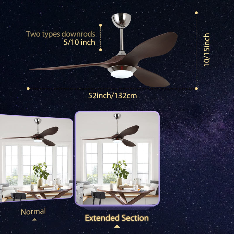 52'' Ceiling Fan with Light Silver&Brown with Remote Control CF-5206