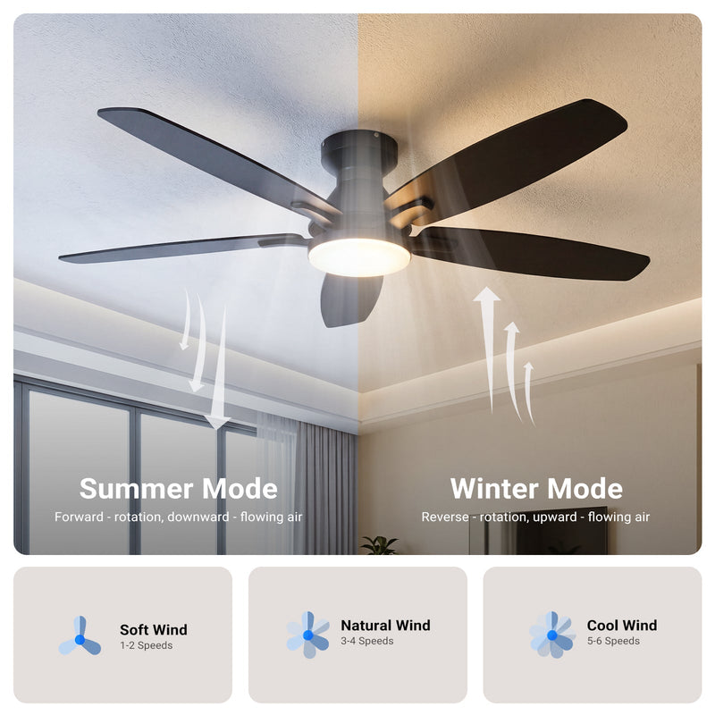 Ceiling Fan with Light 52" DC Motor 5 Wood Blades Black CF-52JYFB