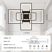Modern LED Ceiling Light 6/8 Square Dimmable Flush Mount Light Remote App Black CL-SBK