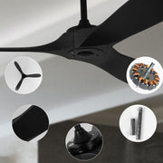 3 Wood Blades Black Ceiling Fan 60" Designer with Remote CF-6002