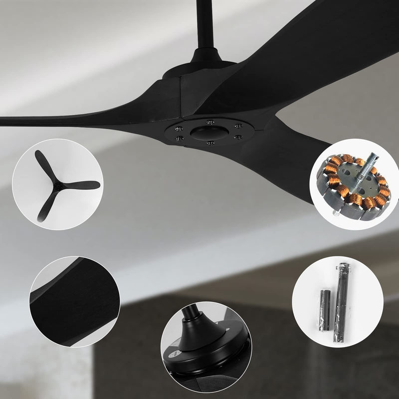 3 Wood Blades Black Ceiling Fan 60" Designer with Remote CF-6002
