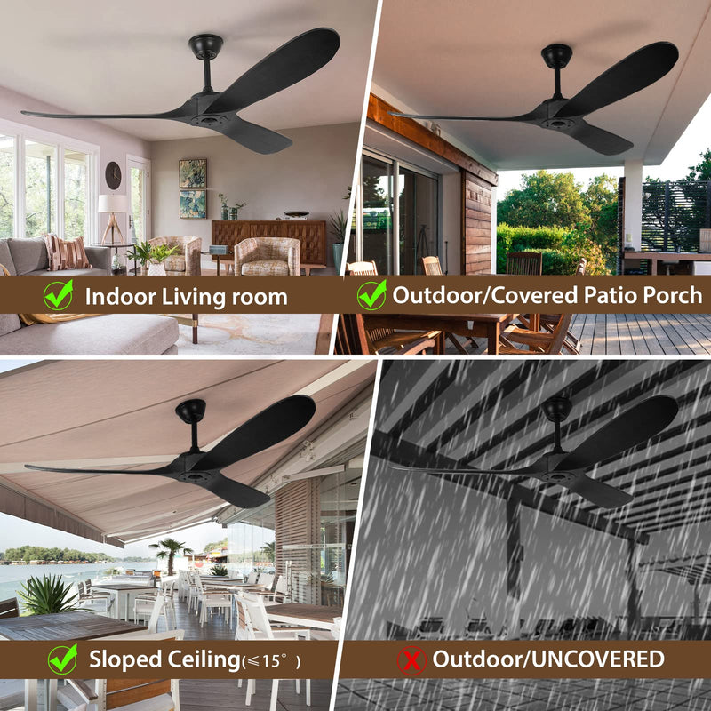 3 Wood Blades Black Ceiling Fan 60" Designer with Remote CF-6002