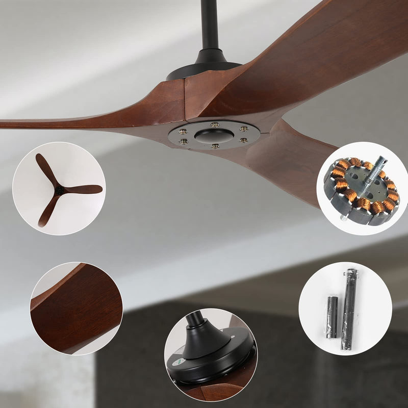 3 Wood Blades Ceiling Fan 60" Brown Designer with Remote CF-6001