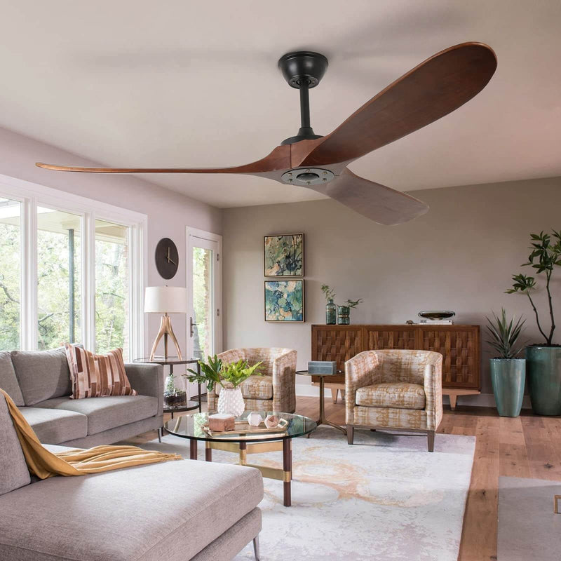 3 Wood Blades Ceiling Fan 60" Brown Designer with Remote CF-6001