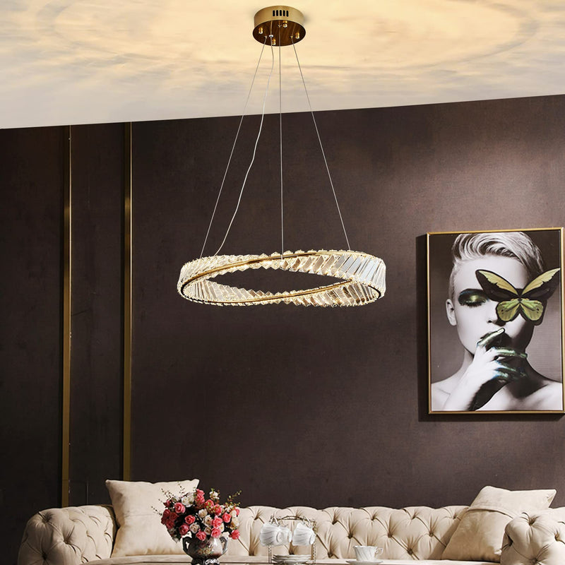 1 Ring Crystal Chandelier 60cm Gold 3 Colors With Remote CL-1R6