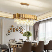 Luxury Crystal Strip Chandelier Gold Ceiling Light Lamp LED CL-CSCG