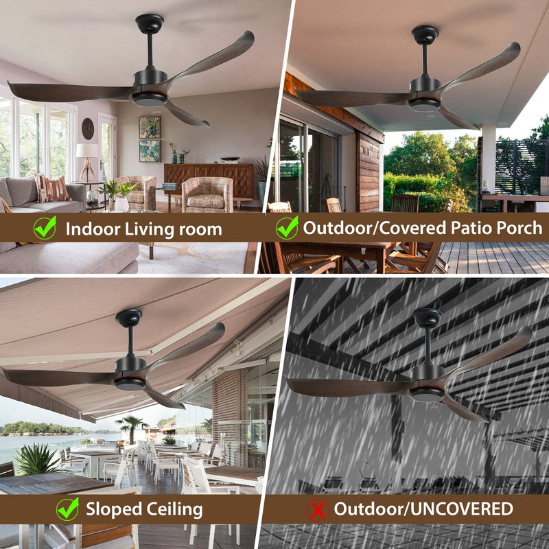 56" Black&Brown Ceiling Fan Remote Control 3 ABS Blades Timer CF-5602
