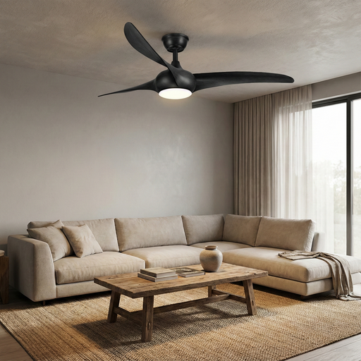 Ceiling Fan with LED Light 60" Black ABS Blades Remote ControlCF-6005