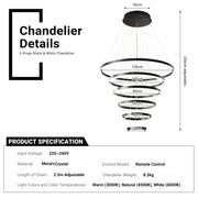 DIY 5/6 Rings Chandelier Modern Black White Dimmable Ceiling CL-NRBC
