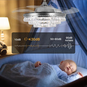 Ceiling Fan with Crystal Light 42'' Modern Silver Fan Remote CF-4202