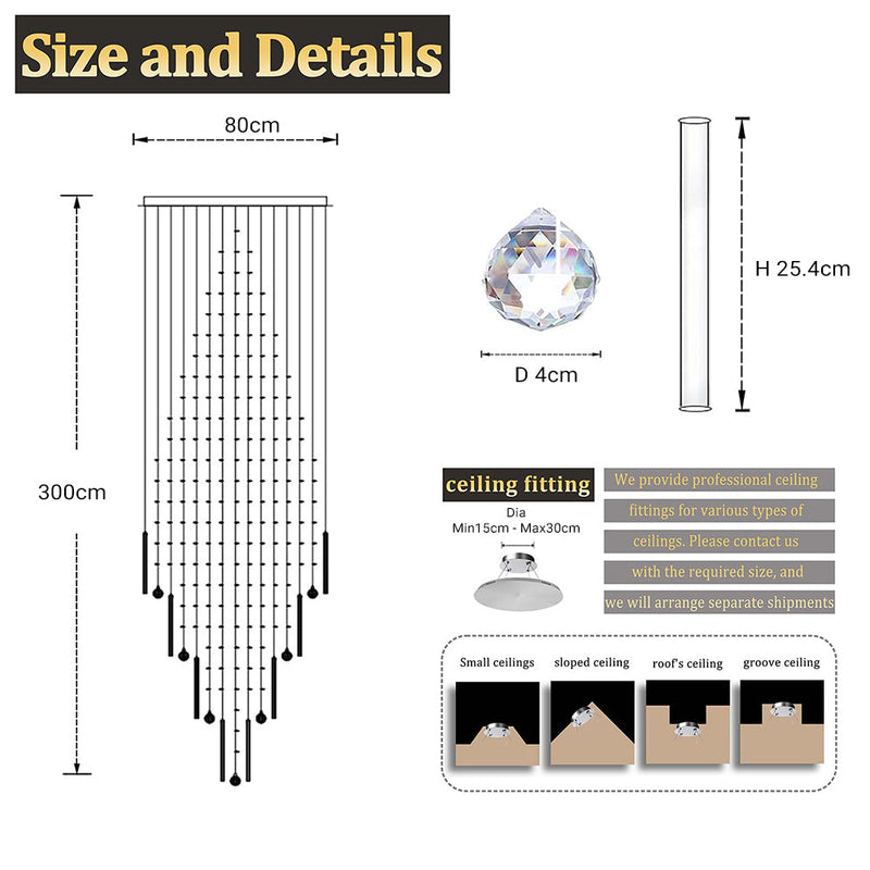 High Ceiling Crystal Chandelier Raindrop Staircase Chandelier CL-LRC
