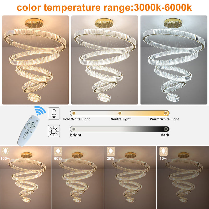 Helix 5-Ring Dimmable Crystal Chandelier – Gold Finish - image 4