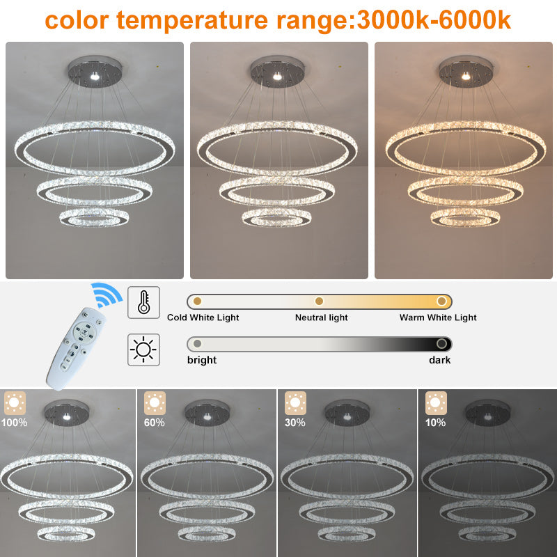 Zaria 3-Ring Crystal Chandelier – Tri-Colour Adjustable - image 3