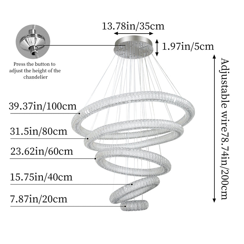 Miralia 5-Ring Dimmable Crystal Chandelier - Silver Finish - image 6