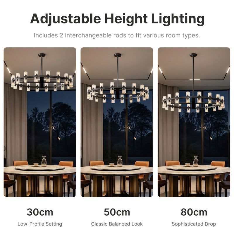 Modern K9 Crystal Chandelier 36-Light D90cm Black Large Wagon Wheel Pendant CL-BWPL