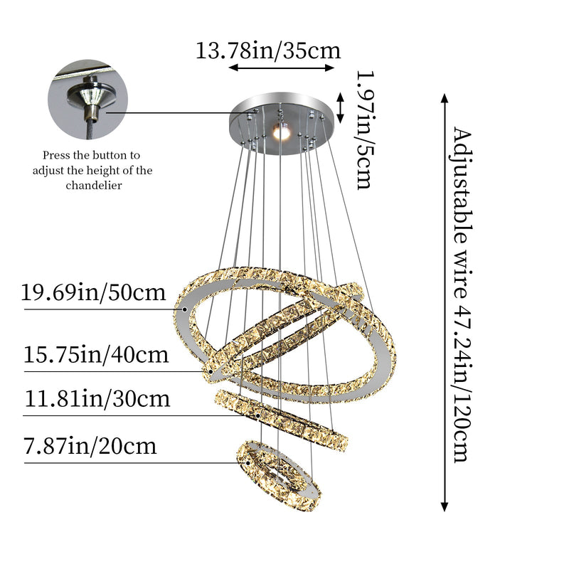 Malara 4-Ring Dimmable Crystal Chandelier – Silver Finish - image 6