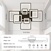 Modern LED Ceiling Light 6/8 Square Dimmable Flush Mount Light Remote App Black CL-SBK